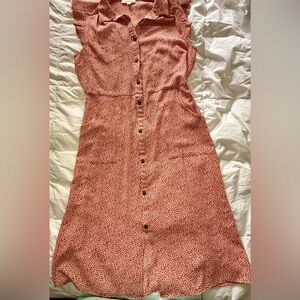 Monteau Lightweight Travel Button-Down Red Spring Summer Dress Size L